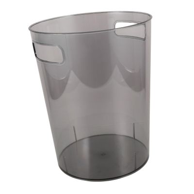 Unomor Small Round Plastic Trash Can with Handle Wastebasket for Bedroom Bathroom and Office Compact Tabletop Garbage Bin for Easy Waste Disposal Transparent