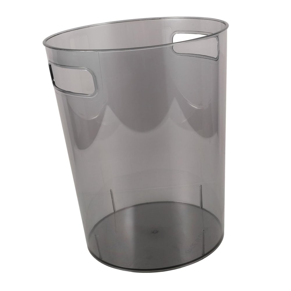 Unomor Small Round Plastic Trash Can with Handle Wastebasket for Bedroom Bathroom and Office Compact Tabletop Garbage Bin for Easy Waste Disposal Transparent