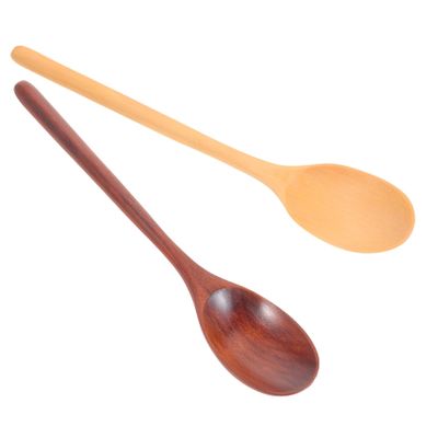 ABOOFAN 2Pcs Long Handle Wooden Japanese Soup Spoons Smooth Surface Kitchen Utensils for Mixing Serving for Cooking Culinary Creations Easy to Clean