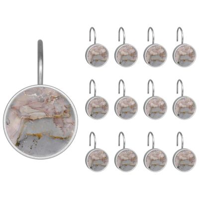Aesthetic Art Marble Decorative Shower Curtain Hooks Rings,Set of 12pcs Shower Curtain Hooks,Rustproof Decorative Shower Rings for Bathroom (Multi 08)