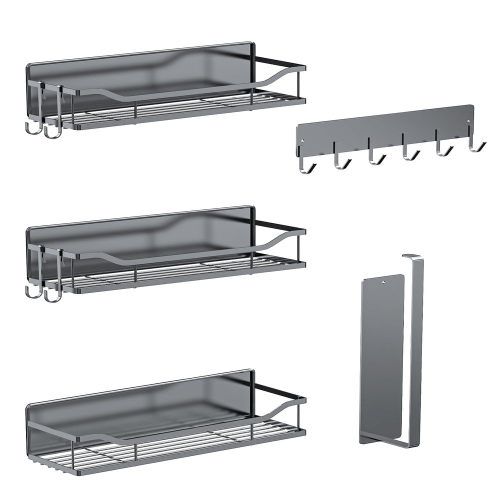 Multifunctional Magnetic Shelf for Washing Machine, Refrigerator, Microwave, and Any Metal Surface, Powerful Magnetic Shelves Include Magnetic Paper Towel Holder, Unique Hollow Design (5 pcs - Grey)