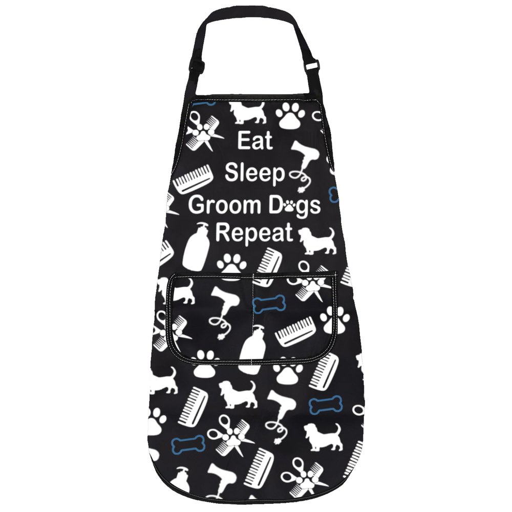 Gzrlyf Dog Groomer Apron Pet Grooming Gift Dog Grooming Apron with Pocket Dogs Hair Salon Stylist Gift (Dogs Repeat apron)