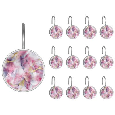 Aesthetic Art Marble Decorative Shower Curtain Hooks Rings,Set of 12pcs Shower Curtain Hooks,Rustproof Decorative Shower Rings for Bathroom (Multi 02)