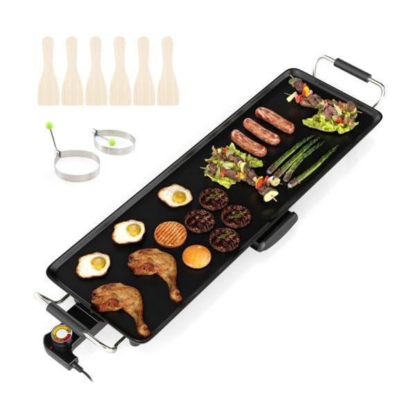 27" Electric Griddle Teppanyaki Grill BBQ, Nonstick Extra Large Griddle Long Countertop Grill with Adjustable Temperature & Drip Tray, Indoor Outdoor Cooking Plates for Pancake Barbecue