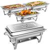 Jwevvie 9QT Chafing Dish Buffet Set Stainless Steel Chafer with 4 Full Size Pans, Rectangle Catering Warmer Server with Lid Water Pan Stand Fuel Holder, for Weddings Parties Banquets, Silver view 1