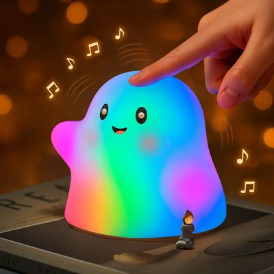 nextanG RGB Ghost Night Light Color-Changing Tap Control Fun Toy for Kids, Soft Squishy Silicone Lamp with Sounds, Dimmable Rechargeable Bedside & Table Lamp, Funny Gift for Boys & Girls(Ghost-RGB)