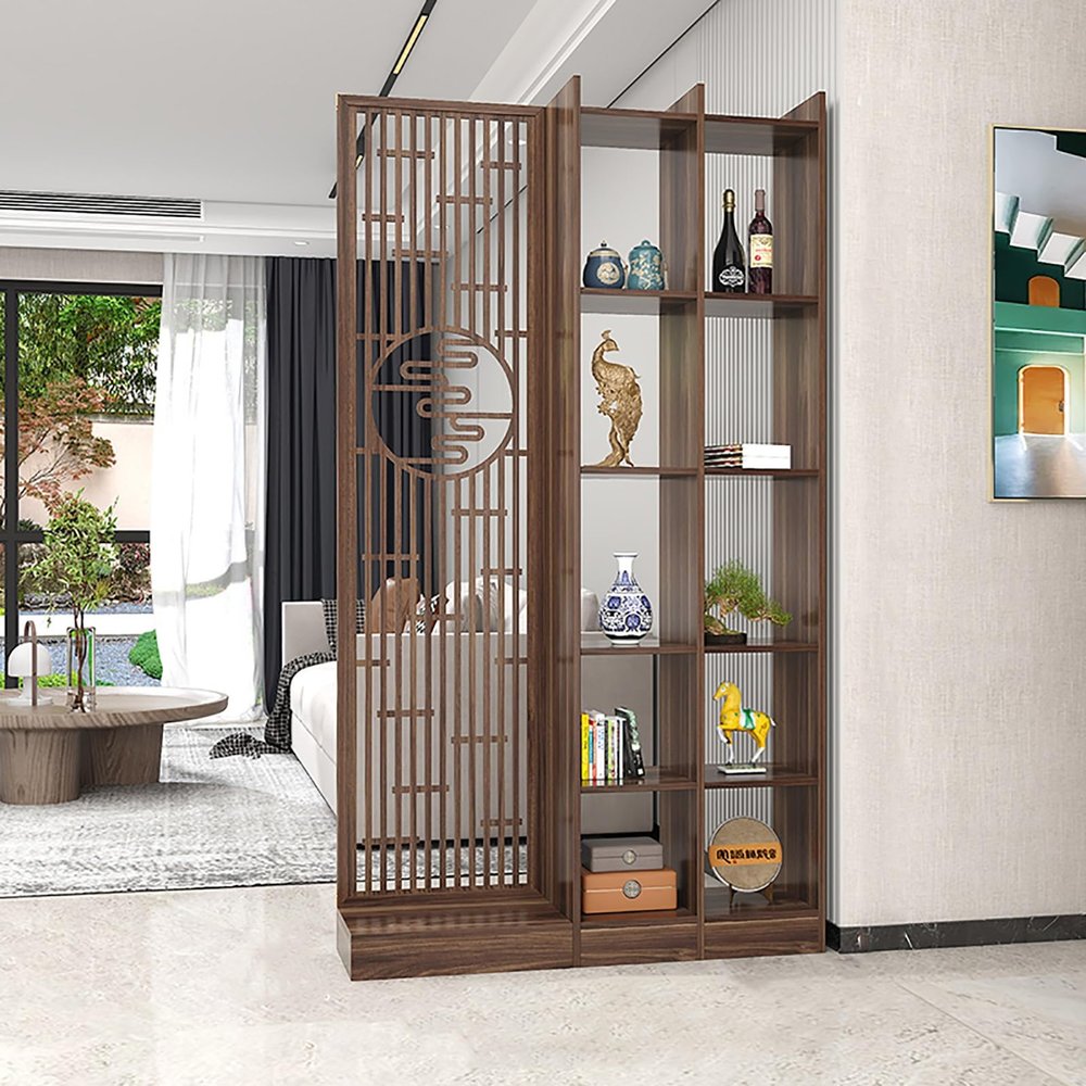 200CM/78.7in Wood Room Divider with Shelf,Entry Hall Room Separator Screen, Floor to Ceiling Wall Post Partitions, Entrance Hall Partition Screen Column Floor to Ceiling, for Teahouse/Coffee Shop etc.