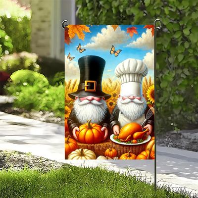 Cmialusie Thanksgiving Gnome Garden Flag 12x18 Turkey