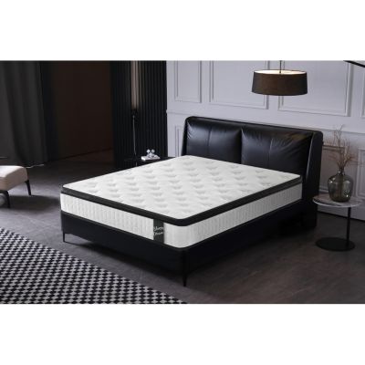 12 Inch Queen Size Oeko-tex100 Cool Kniited Cover Memrory Foam 7 Zoned Pocket Spring Hybrid Mattress (White+Black)