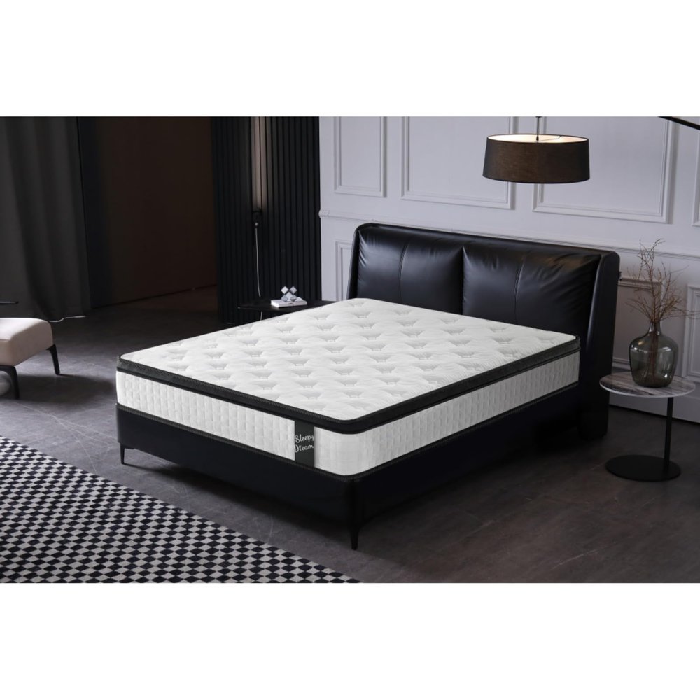12 Inch Queen Size Oeko-tex100 Cool Kniited Cover Memrory Foam 7 Zoned Pocket Spring Hybrid Mattress (White+Black)