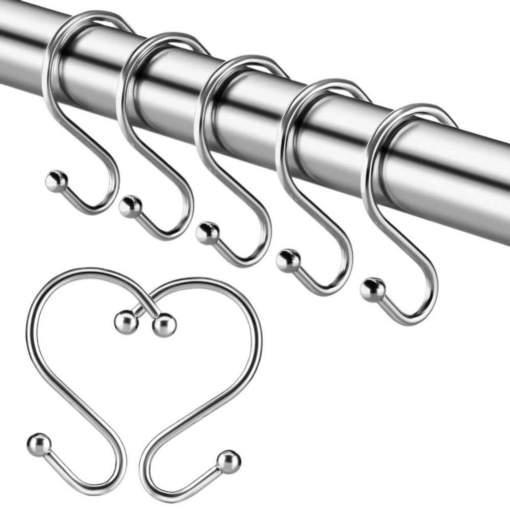 Shower Curtain Hooks 50pcs Shower Curtain Hooks Shower Curtain Ring Decorative Rust-Proof Hooks Bathroom Shower Rod Hanging Rings or Shower Curtain, Bathroom