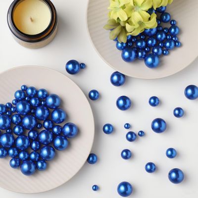 UDU 200 Pcs Vase Filler Pearl Beads No Hole Faux Polish Pearls for Centerpieces Vases Beads for vases Home Birthday Wedding Party Table Decor (Blue)