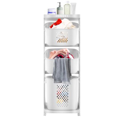 3-Tier Laundry Hamper Sorter, Removable 360 Rolling Laundry Baskets with Wheels, Clothes Storage Basket for Clothes, Toiletries, Bathrooms, Laundry Rooms, Bedrooms, White
