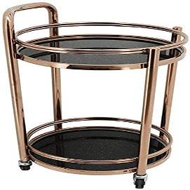 CKKNILV Storage Rack Delivery Trolley Stainless Steel Two Tier Wine Cart Movable Circular Dining Car Safety Railing Design Movable Muffler Lock for High-End Star Hotel/