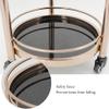 CKKNILV Storage Rack Delivery Trolley Stainless Steel Two Tier Wine Cart Movable Circular Dining Car Safety Railing Design Movable Muffler Lock for High-End Star Hotel/ view 4