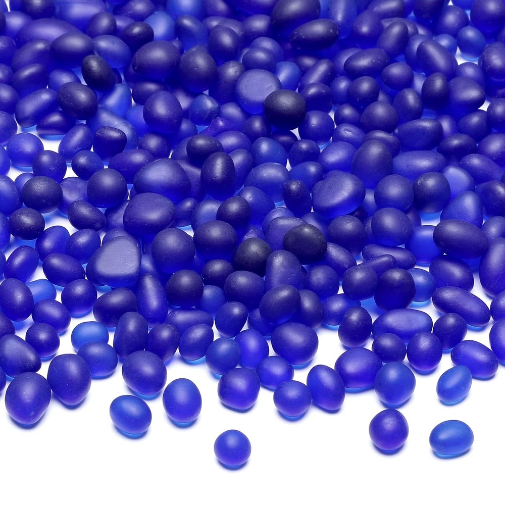 SUREAM Frosted Sea Glass Stones, Deep Blue Smooth Fish Tank Gravel, Glass Pebbles for Fish Tank, Vase Fillers, DIY Crafts, Home Garden Decor(0.8 LB)