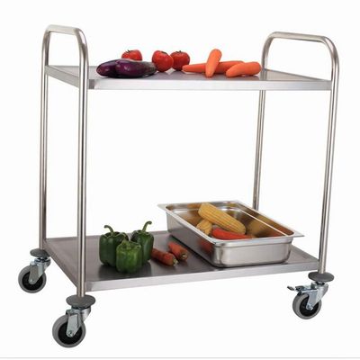 CKKNILV Movable Hand Trucks Storage Cart Kitchen Stainless Steel Hotel Catecart with Brake Wheel 2 Serving Trolley for Restaurants 150Kg Load Capacity/3 Tier/S-75 X 40 X 83Cm (2 Tier