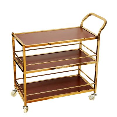 CKKNILV Serving Trolleys 3 Layers Tea Cart Stainless Steel Dining Cart Wooden Tray Rolling Storage Tool Cart Mobile Hotel & Restaurant Furnishing Furniture