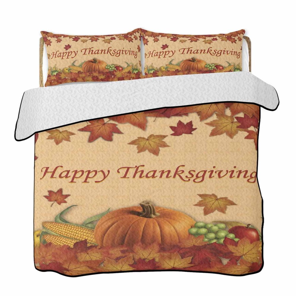RisQiten Twin XL Quilt Bedding Set, Orange Pumpkins Fall Reversible Summer Quilt 3 Pieces, Thanksgiving Maple Leaf Vintage Lightweight Bedspreads Coverlets with 2 Pillow Shams for All Seasons