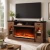4 EVER WINNER 70" Fireplace TV Stand for TVs Up to 80", Farmhouse Entertainment Center with 3-Sided Glass Electric Fireplace, 2 Drawers, Storage Cabinets & Adjustable Shelves, Brown view 1