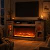 4 EVER WINNER 70" Fireplace TV Stand for TVs Up to 80", Farmhouse Entertainment Center with 3-Sided Glass Electric Fireplace, 2 Drawers, Storage Cabinets & Adjustable Shelves, Brown view 3