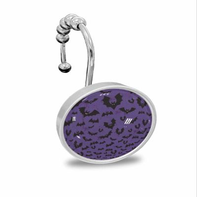 Halloween Shower Curtain Hooks, Purple Black Bats 12PCS Shower Curtain Hooks Rings for Bathroom Stainless Steel Rust Shower Curtain Hangers