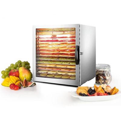 Stainless Steel Food Dehydrator,Commercial Fruit Dryer,24 Hours Timer & 30-90 Thermostat Control,Tempered Glass Door