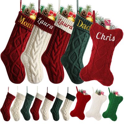 6 Pcs Personalized Christmas Stockings,Large Custom Family Christmas Stocking with Names, Customized Knit Embroidered Name Bone Shape Dog Christmas Stockings,Durable Fireplace Hanging Stockings