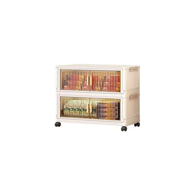 SHUNYILONG 2 Tier 15 Gallons Rolling Plastic Bins Stackable with Clear Door Windows Storage Organizer Underbed Cream Drawers, College Dorm Cart, Double Door Star Stripe for Shoes/Books