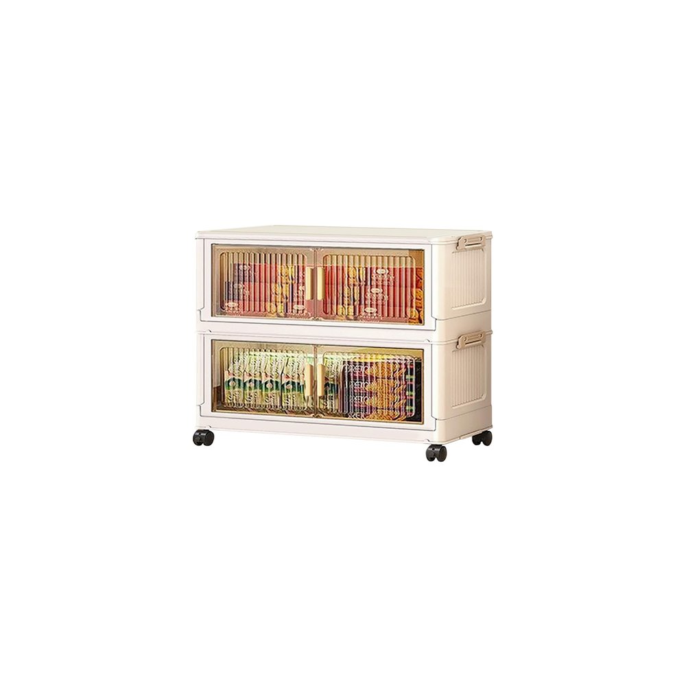 SHUNYILONG 2 Tier 15 Gallons Rolling Plastic Bins Stackable with Clear Door Windows Storage Organizer Underbed Cream Drawers, College Dorm Cart, Double Door Star Stripe for Shoes/Books