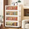 SHUNYILONG 2 Tier 15 Gallons Rolling Plastic Bins Stackable with Clear Door Windows Storage Organizer Underbed Cream Drawers, College Dorm Cart, Double Door Star Stripe for Shoes/Books view 3