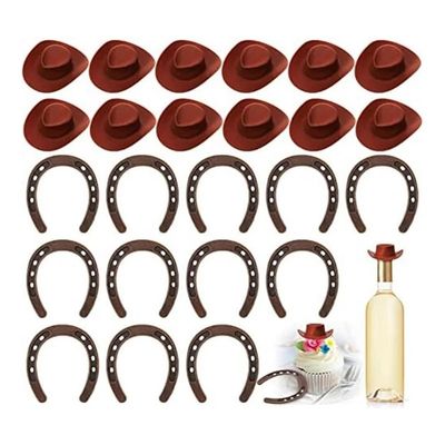 Hohota 24 Pieces Western Theme Lucky Horseshoe Ornament And Mini Cowboy Hat Crafts Miniature Horse Shoes Wedding Set