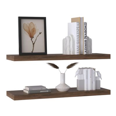 Tuhome Floating Shelves Set of 2 - Wall Shelves for Decor, Storage, Books - Living Room, Bedroom Olive/31.5"