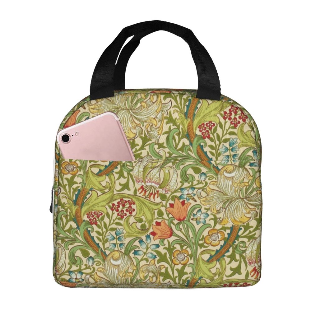 Throyka William Morris Golden Lily Lunch Bag Insulated Lunch Box Waterproof Cooler Tote For Women Men