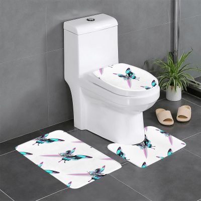 Anti-Slip Floor Mat Set of 3 WHJSHOP Butterfly Pierced by a Sword Printing U-Shaped Toilet Floor Mat, Tightly Attached, Absorbent & Durable, Thick & Comfortable