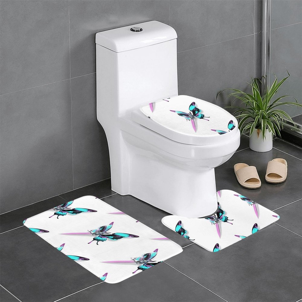 Anti-Slip Floor Mat Set of 3 WHJSHOP Butterfly Pierced by a Sword Printing U-Shaped Toilet Floor Mat, Tightly Attached, Absorbent & Durable, Thick & Comfortable