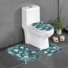 Anti-Slip Floor Mat Set of 3 WHJSHOP Teal Grey and White Floral Printing U-Shaped Toilet Floor Mat, Tightly Attached, Absorbent & Durable, Thick & Comfortable view 1