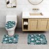 Anti-Slip Floor Mat Set of 3 WHJSHOP Teal Grey and White Floral Printing U-Shaped Toilet Floor Mat, Tightly Attached, Absorbent & Durable, Thick & Comfortable view 2