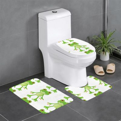Anti-Slip Floor Mat Set of 3 WHJSHOP Cartoon Frog Toy Printing U-Shaped Toilet Floor Mat, Tightly Attached, Absorbent & Durable, Thick & Comfortable