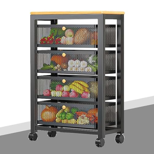 Collapsible Wagon Cart with Wheels Foldable Folding Wagons Carts Silent Universal Wheels,Storage Trolley Sideboard Cabinet Organizer for Kitchen Bathroom Office Rolling Utility Cart with SLI