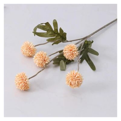 5 Heads Artificial Flower Bouquet Silk Dandelion Flower Ball Fake Flowers Home Garden Wedding Decors Craft Wreath(Yellow)