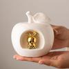 A ANTCAM Ceramic White Apple Figurine Fruit with Gold Rabbit for Elegant Home Decor, Tabletop Decorative Apples Statue for Bookcase Shelf Table in Living Room Wedding view 1
