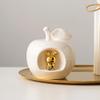 A ANTCAM Ceramic White Apple Figurine Fruit with Gold Rabbit for Elegant Home Decor, Tabletop Decorative Apples Statue for Bookcase Shelf Table in Living Room Wedding view 2