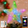 Christmas Star Tree Topper, 9'' Smart Silver Glitter Hollow Star Tree Topper with Remote & APP Control, 15 LEDs Christmas Tree Topper for Xmas Holiday Party Decorations Ornaments view 1