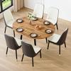 42"-54" Extendable Dining Table Set for 6, Oval Dining Table Set for 6, 0.73" Thick Wood Tabletop with Smooth Edge, Black Metal Leg with Non-Slip Footmat, 6 Soft PU Chairs, for Kitchen, Small Space view 1