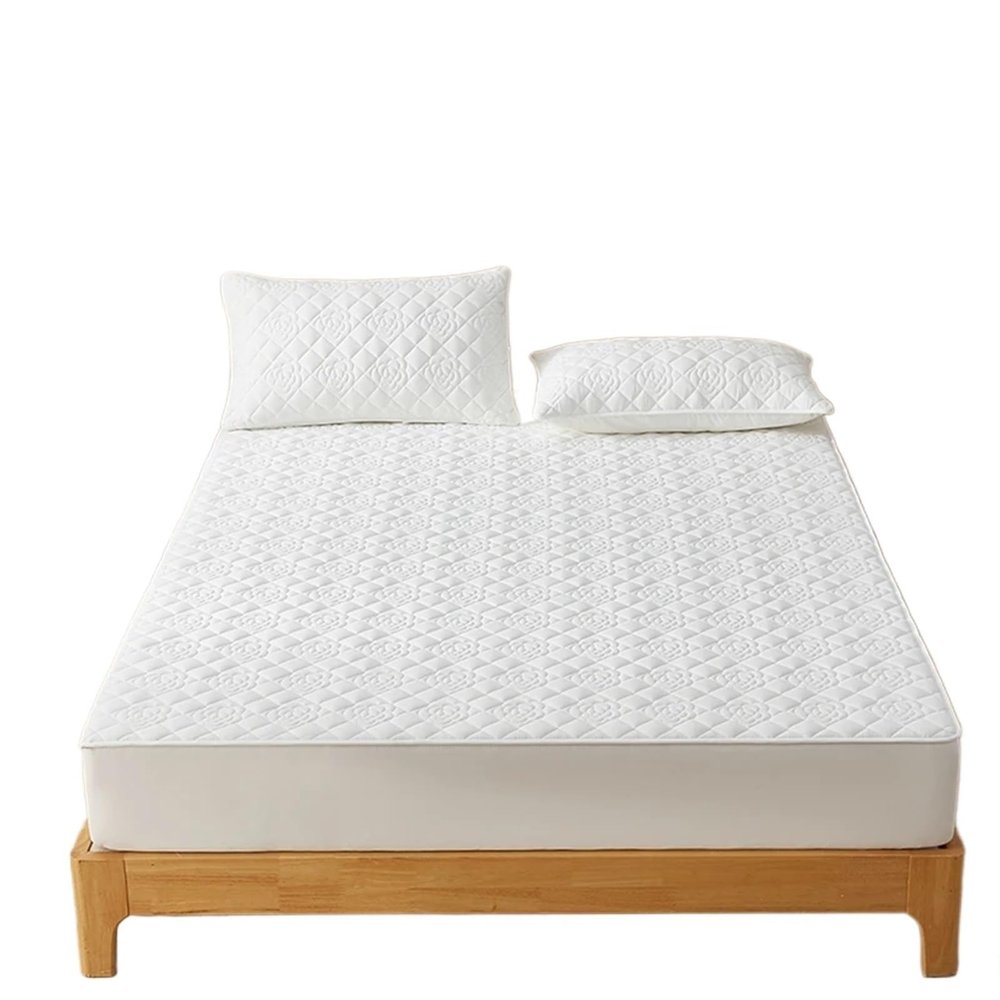SRJUSV Mattress Protector Pure Color Waterproof Quilted Mattress Protector with Pattern Light and Breathable Machine Washable Not Including Pillowcase(White,200x220cm)