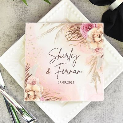 HUGSLY Personalized Wedding Cocktail Napkins, Custom Dinner Napkins For Bridal Shower, Custom Couple Name Paper, Wedding Decor, Customize Cocktail Napkin, Party Dcor Style 5