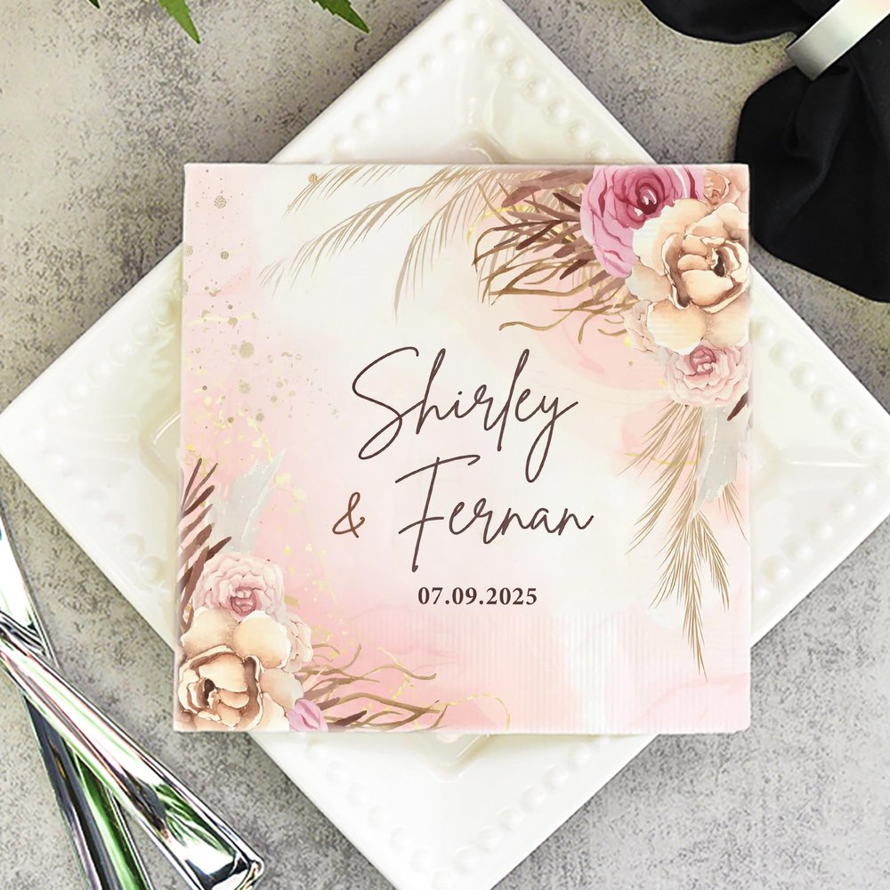 HUGSLY Personalized Wedding Cocktail Napkins, Custom Dinner Napkins For Bridal Shower, Custom Couple Name Paper, Wedding Decor, Customize Cocktail Napkin, Party Dcor Style 5