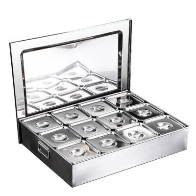 XAWSOP Commercial Spice Racks Set, 6/8/9/12 Grids Stainless Steel Salt Sugar Condiment Storage Organizer Box For Kitchen Topping Station, Seasoning Fruit Containe,Silver-A-67x50x12cm