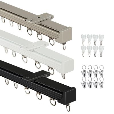 PEKEOEI Ceiling Curtain Track Ceiling/Wall Mount Curtain Rod for Room Divider, Easy to Install Curtains Rails Single System, Hospital Privacy Closet Bay Window RV Track(Champagne,7.4ft)